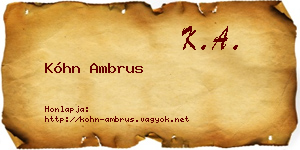 Kóhn Ambrus névjegykártya